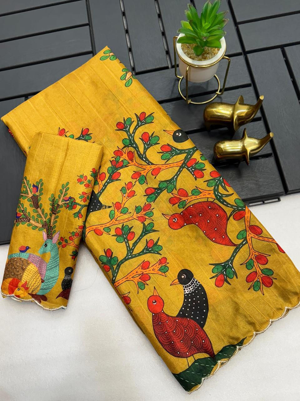 Kalki Tussar Silk with Kalamkari print