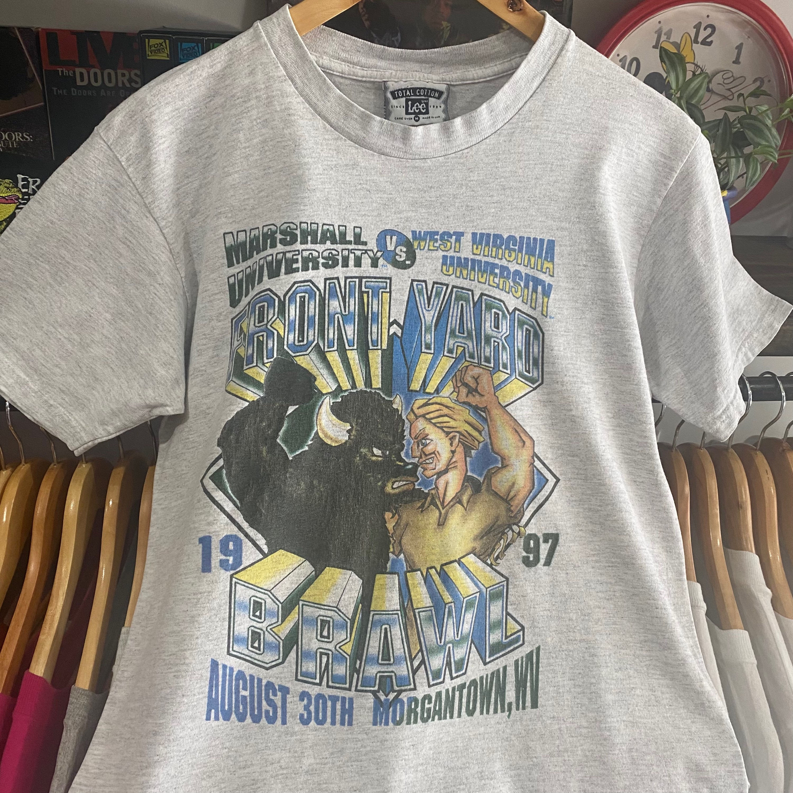 1997 wvu west virginia mountaineers vs marshall frontyard brawl tee size medium