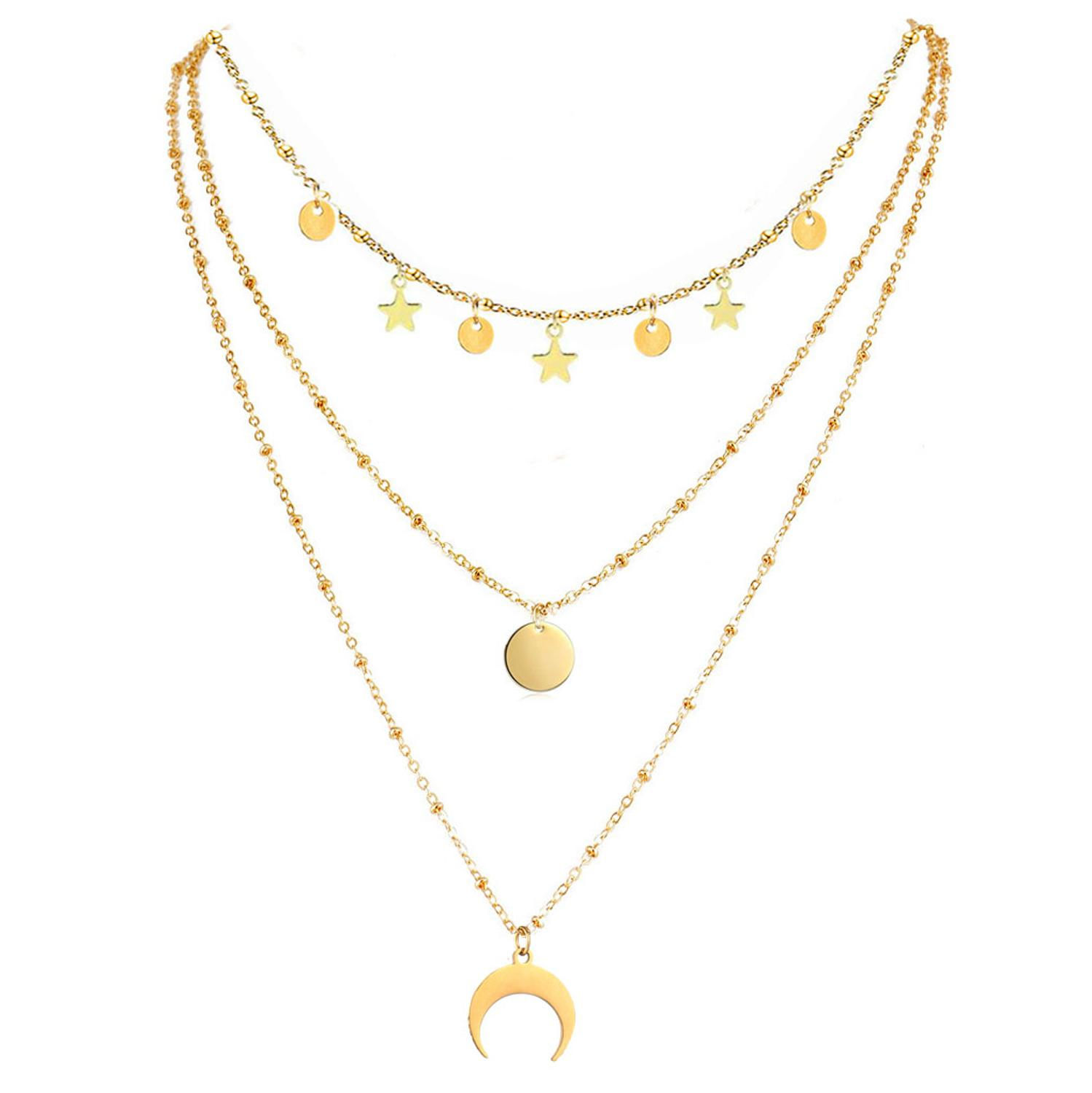 MinaMaMa Stainless Steel Stackable Chains Star Choker For Woman Girls Multilayer