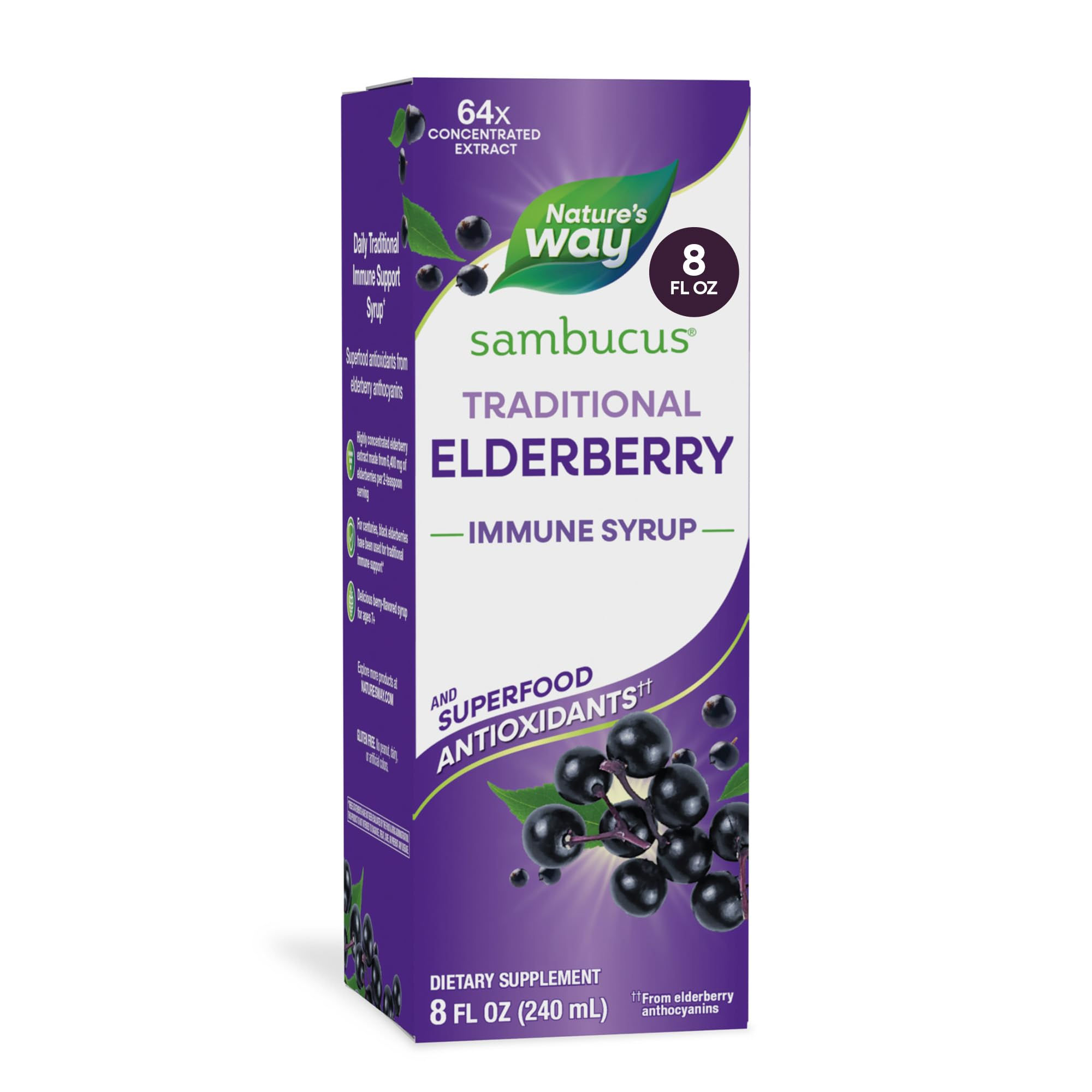 Nature’s Way Sambucus Elderberry Traditional Immune Syrup, Highly Concentrate...