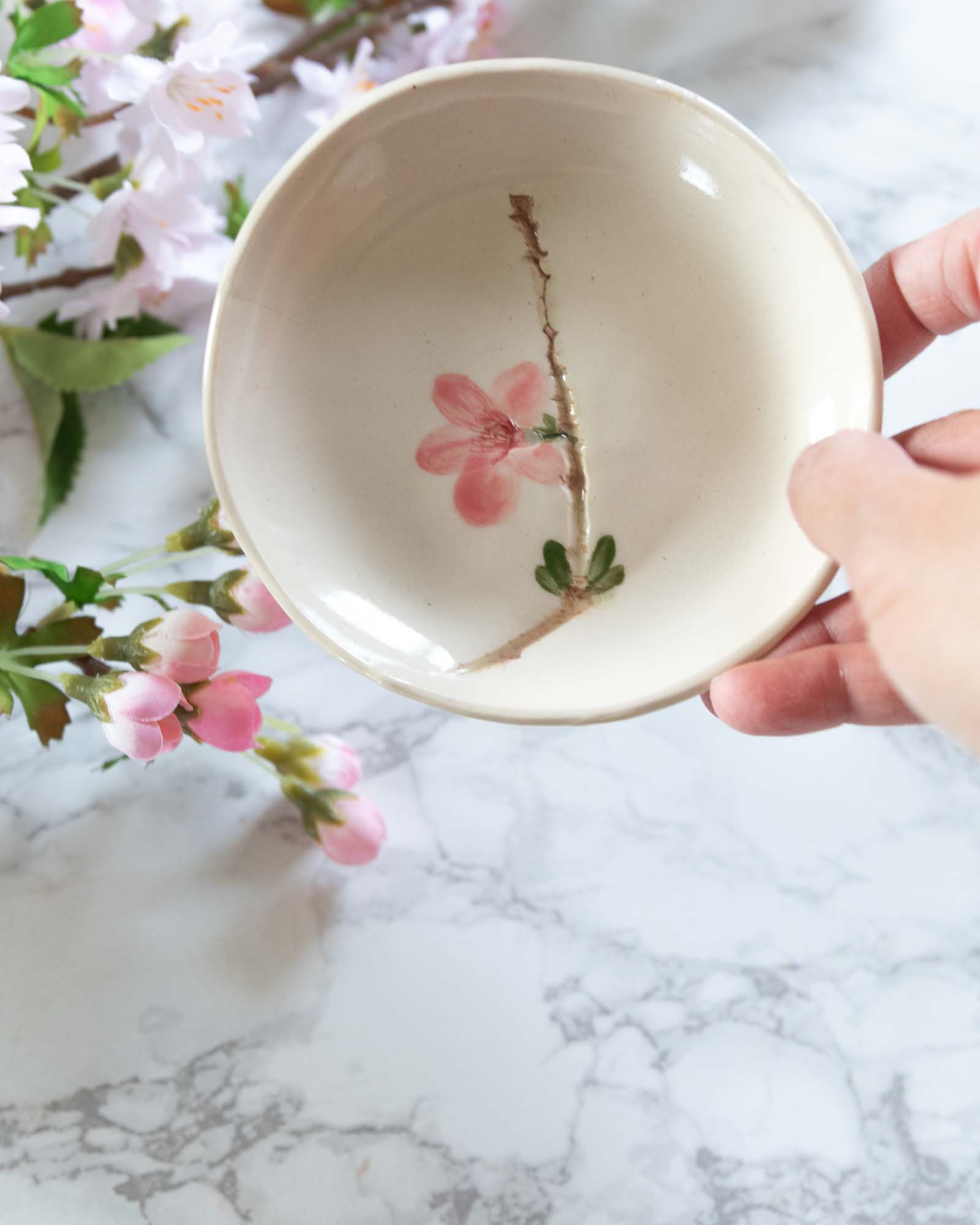 Cherry Blossom Pressed Flower Trinket Dish - Circle