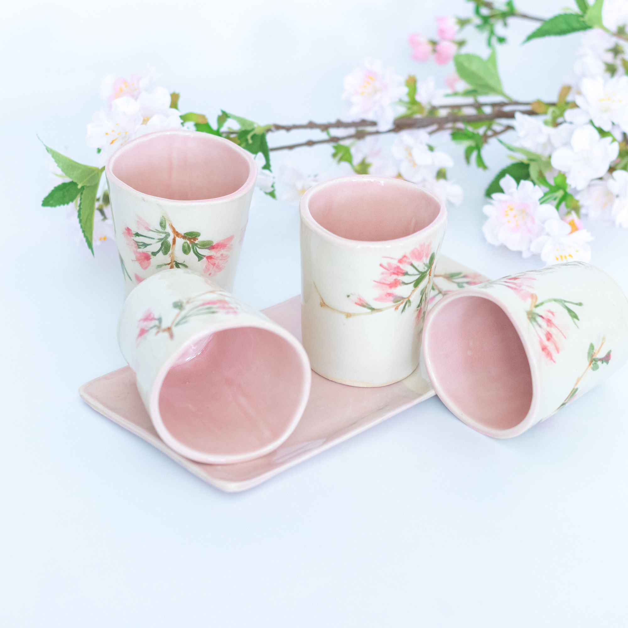 Cherry bloosom Peach dual glaze w/o handles - Tumbler