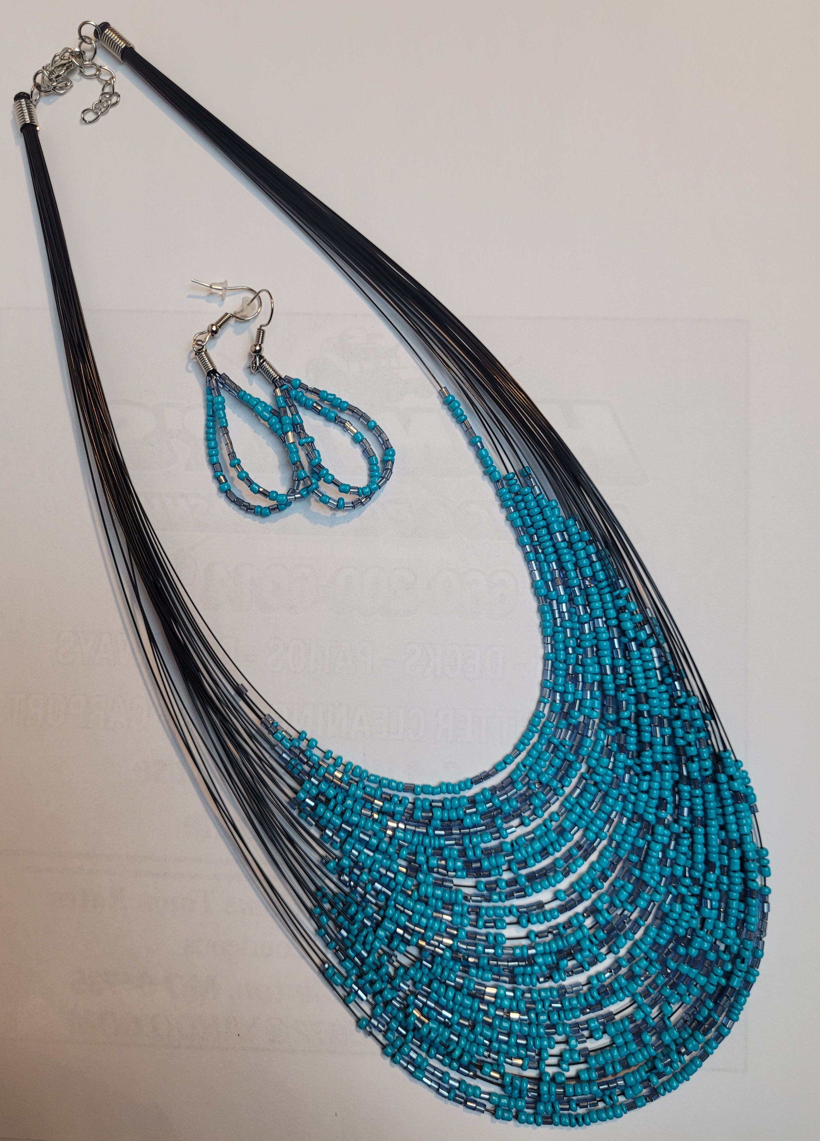 Fashion jewelry 30 strand beaded necklace with earring set