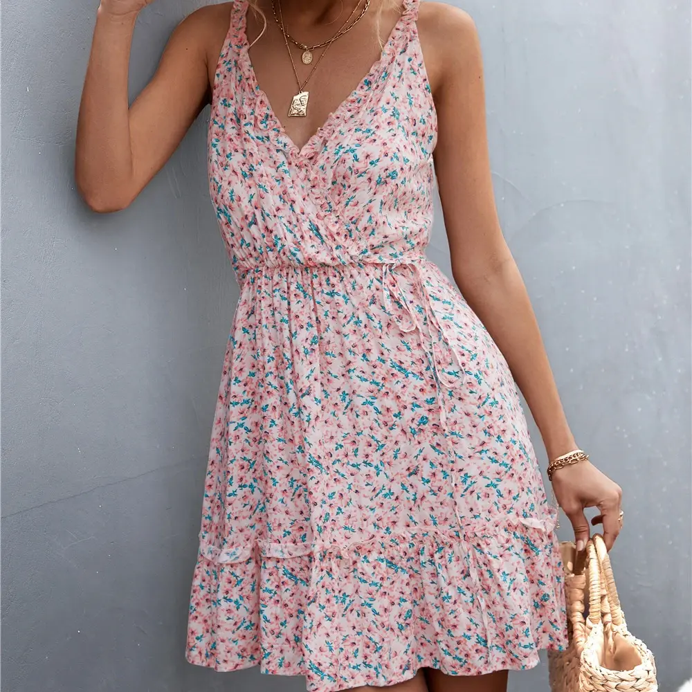 Summer Floral Halter Sleeveless Boho Mini Dress
