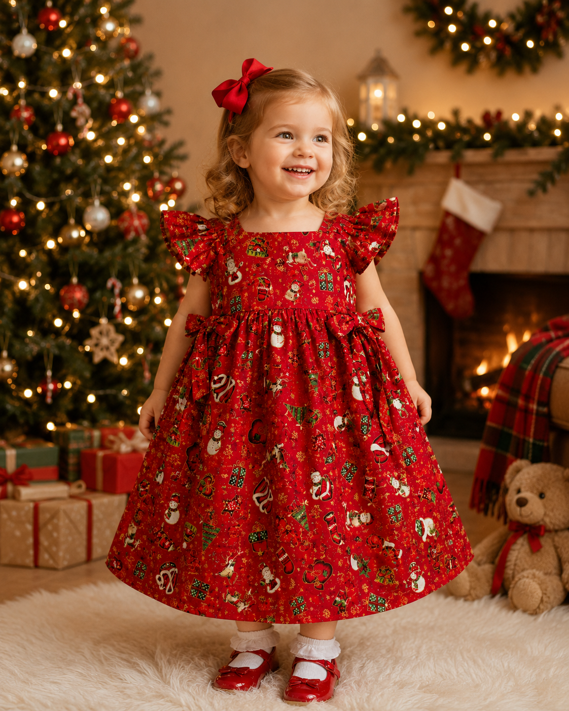 Girls handmade Christmas dress. Baby Christmas dress.
