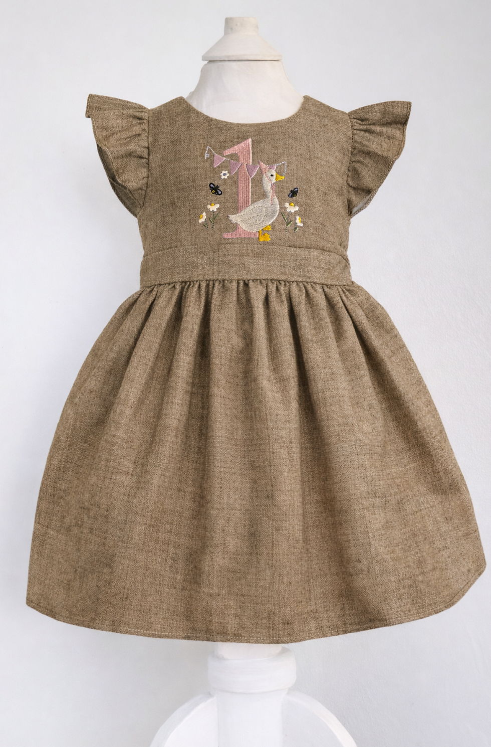 Thumbnail: Handmade girls birthday dress. Silly goose dress. Girls embroidered dress