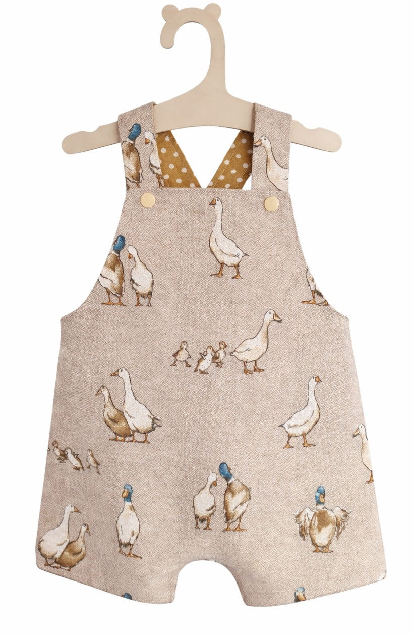 Thumbnail: Handmade boys linen romper with ducks geese