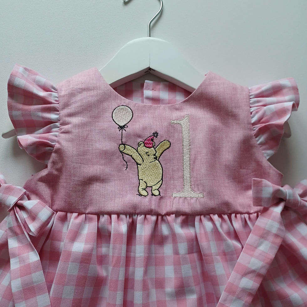 Thumbnail: Girls handmade birthday dress. Winnie the Pooh dress. Birthday photo shoot