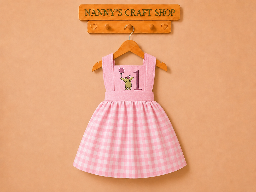 Thumbnail: Handmade girls birthday dress. Winnie The Pooh girls dress. Pink gingham