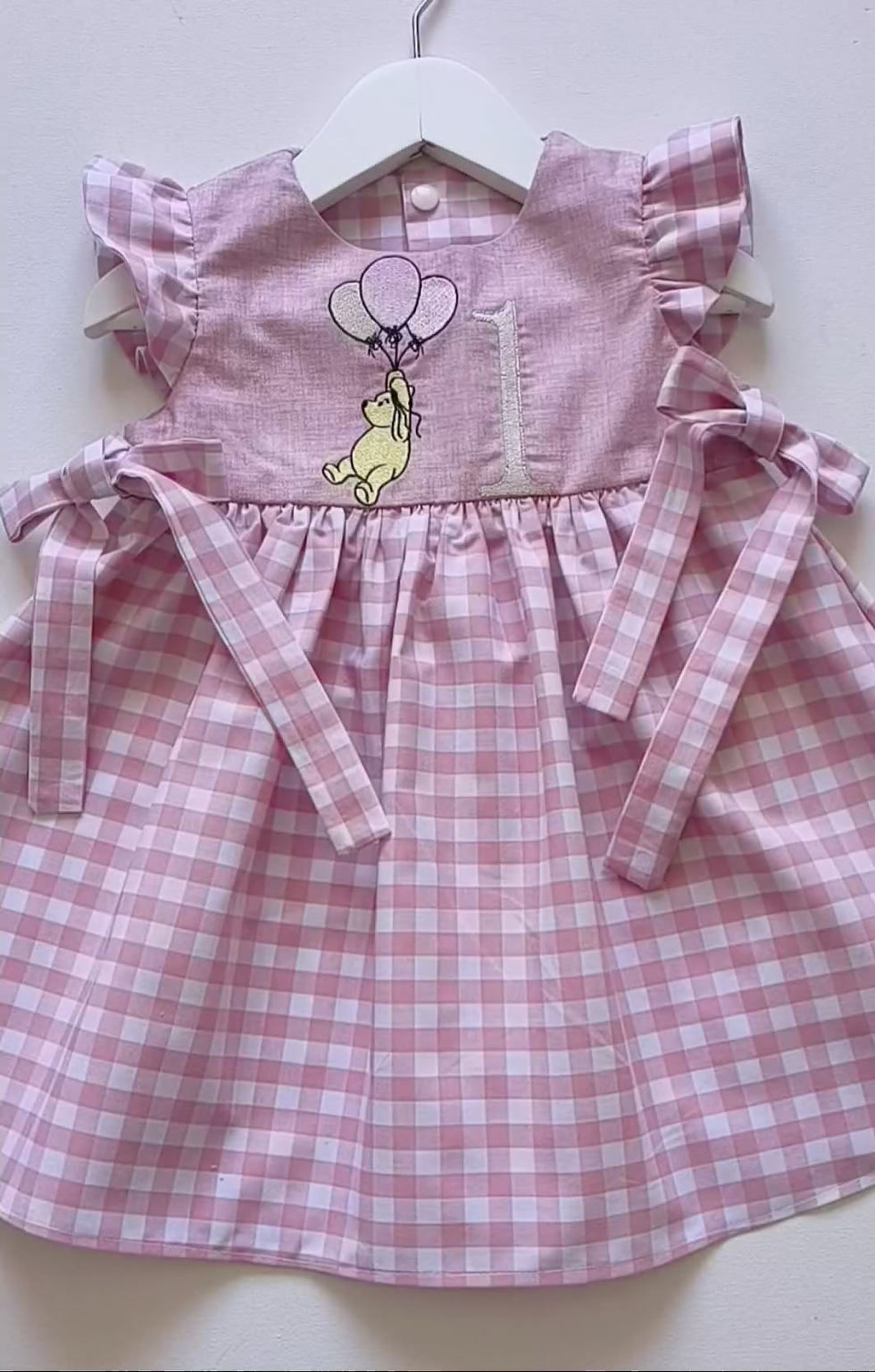 Thumbnail: Girls handmade birthday dress. Winnie the Pooh dress. Birthday photo shoot
