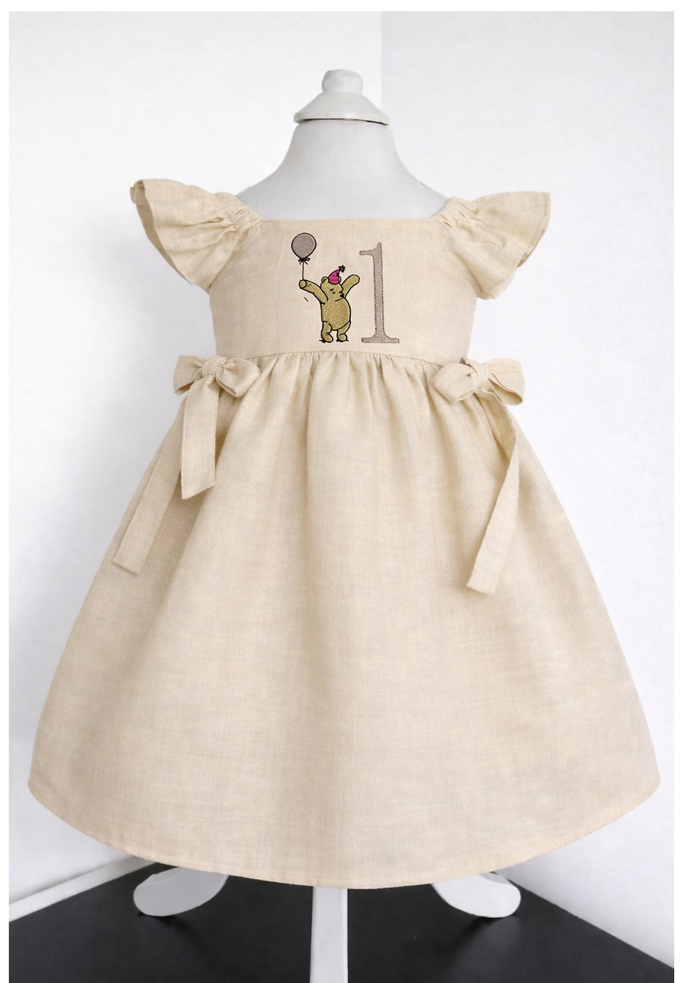 Thumbnail: Winnie the Pooh handmade/embroidered birthday dress. Birthday photo shoot dress