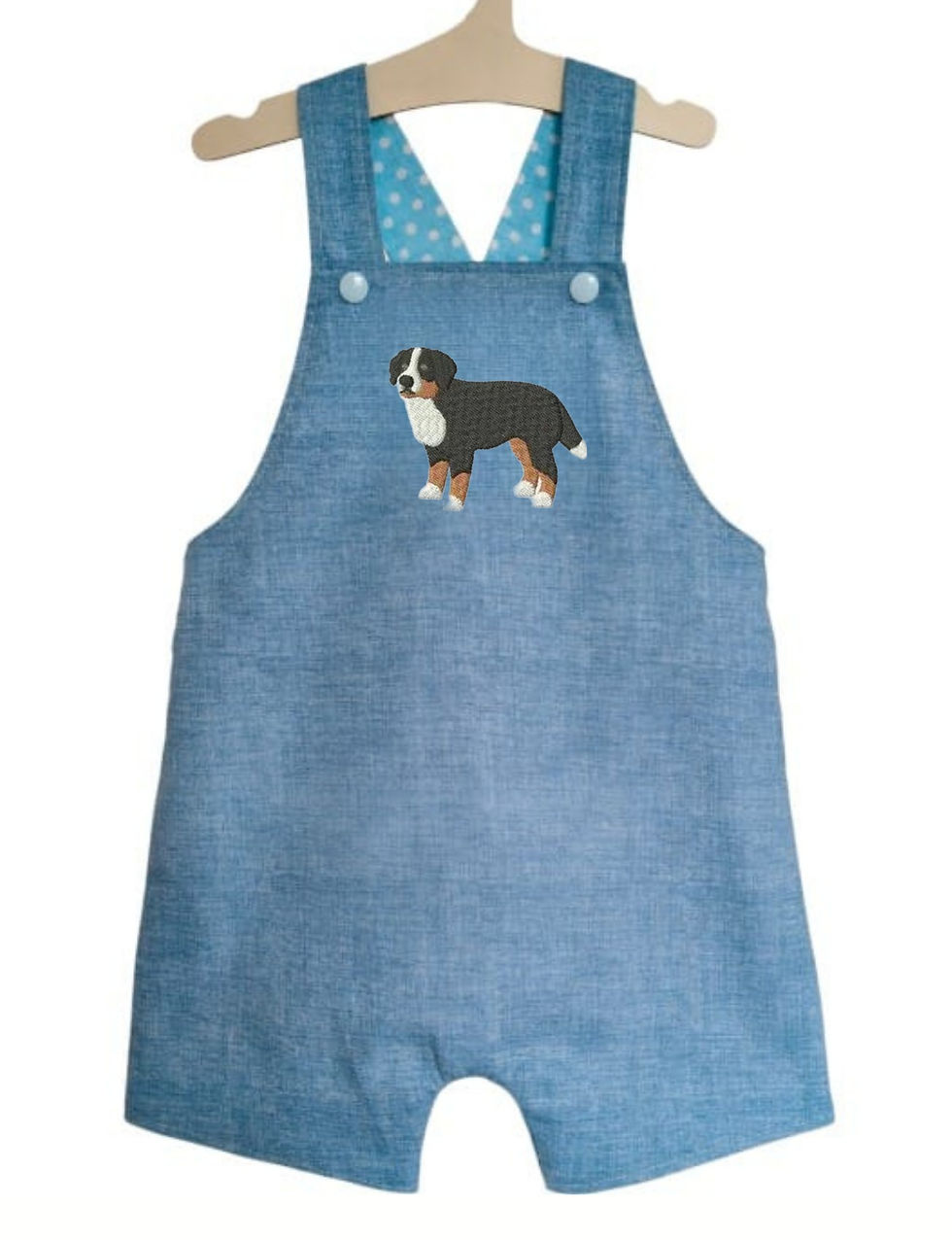 Thumbnail: Handmade boys romper Bernese mountain dog embroidered boys romper. Dog baby gift