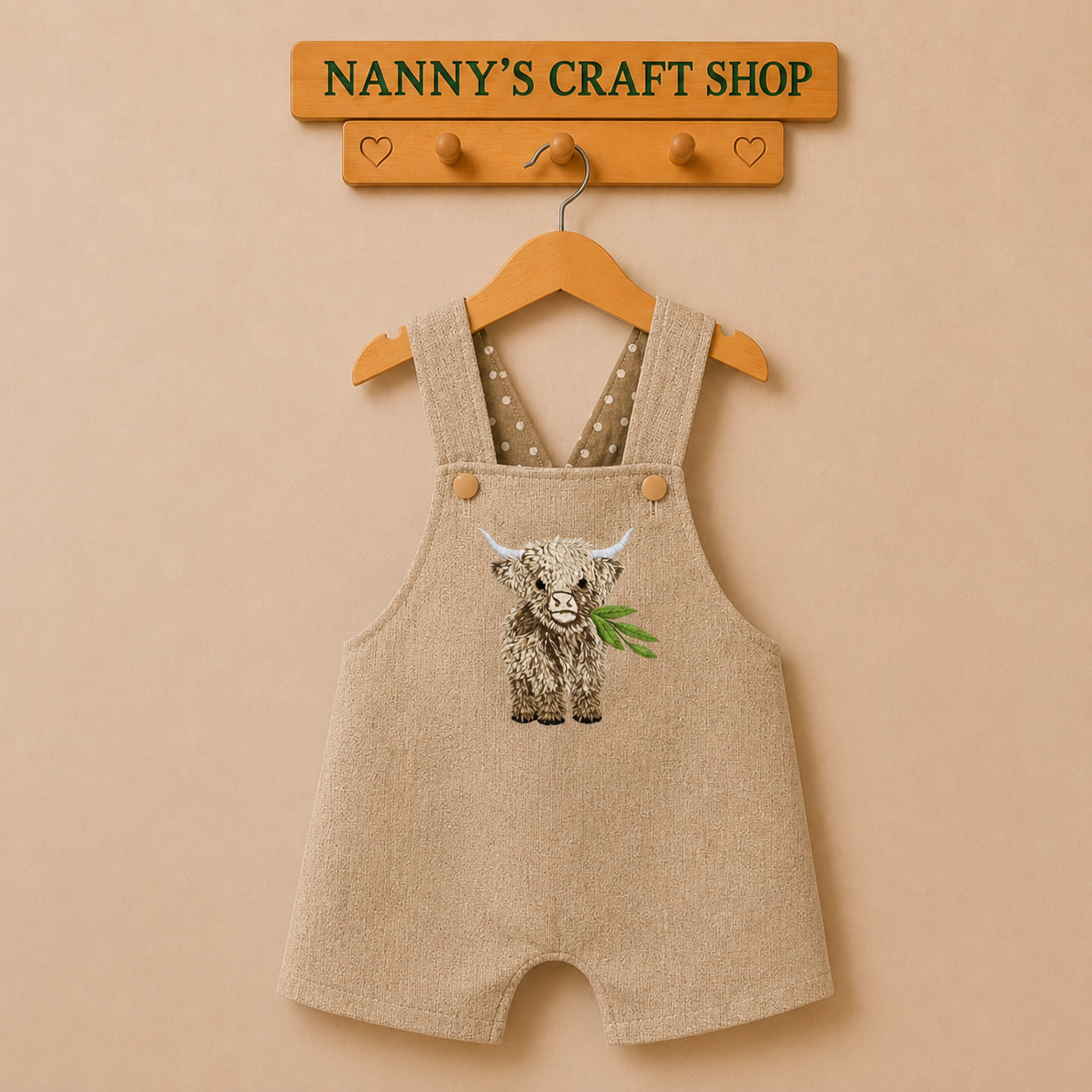 Handmade boys Highland Cow romper.