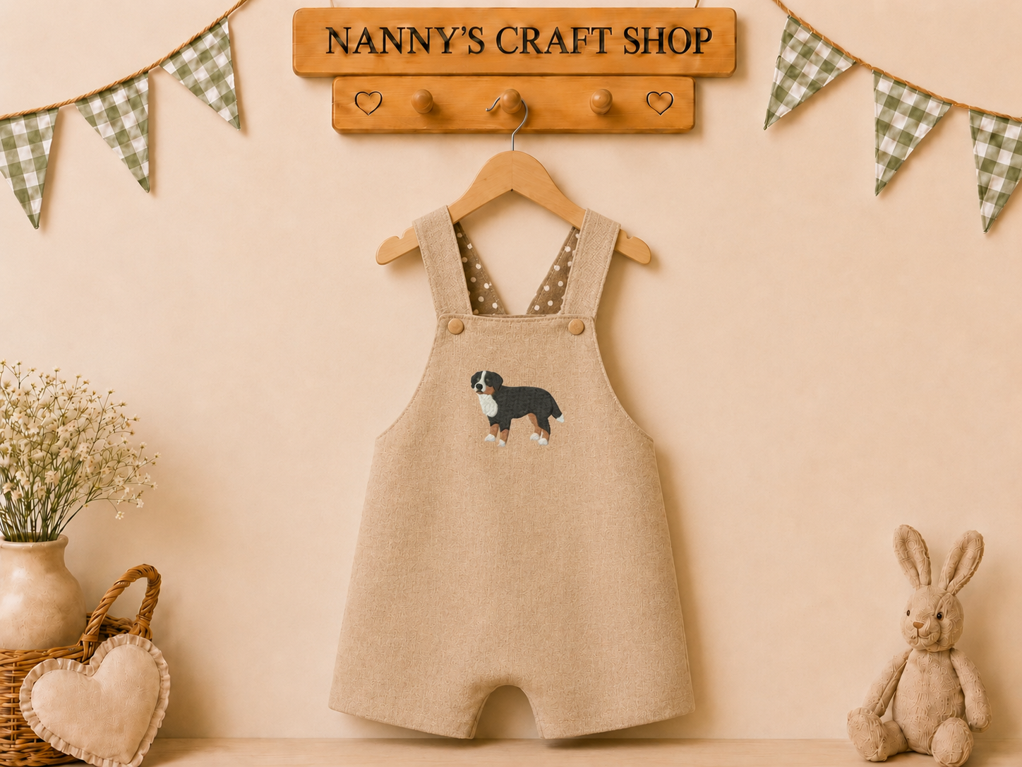 Handmade boys romper Bernese mountain dog embroidered boys romper. Dog baby gift