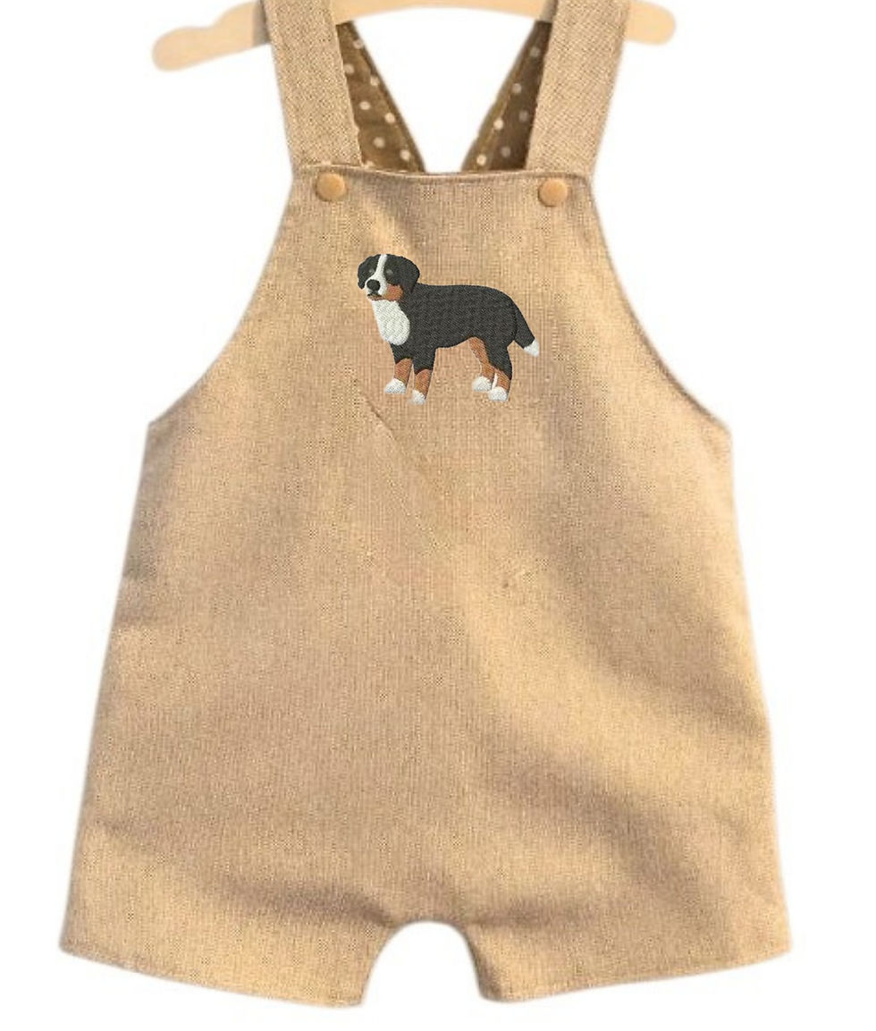 Thumbnail: Handmade boys romper Bernese mountain dog embroidered boys romper. Dog baby gift