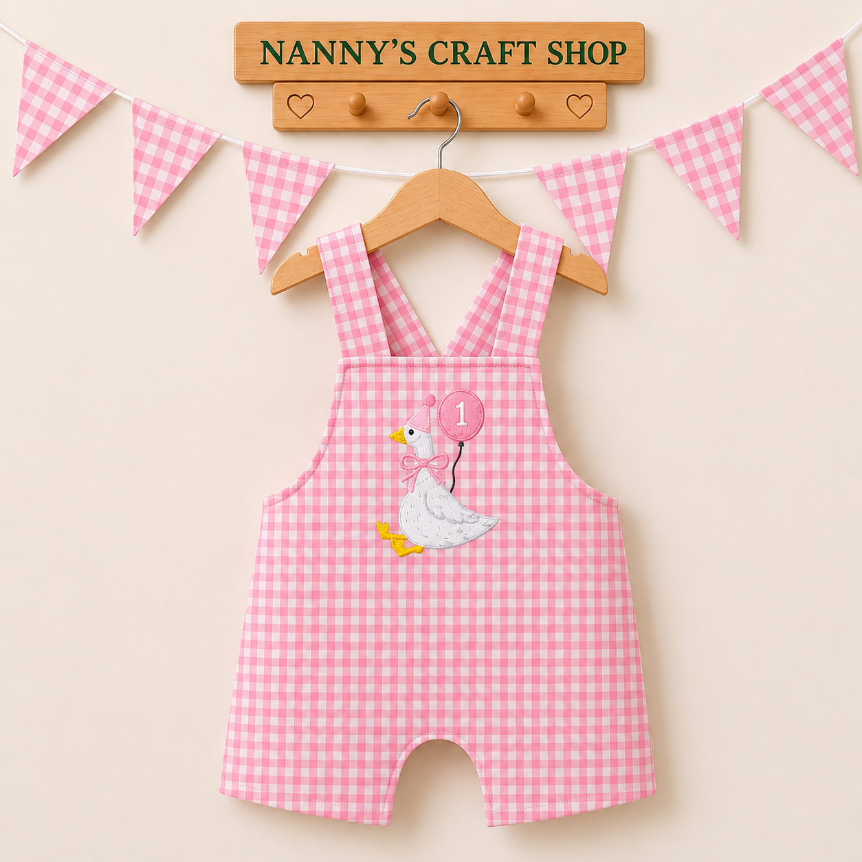 Baby girl birthday romper. One silly goose. Pink gingham. Personalised