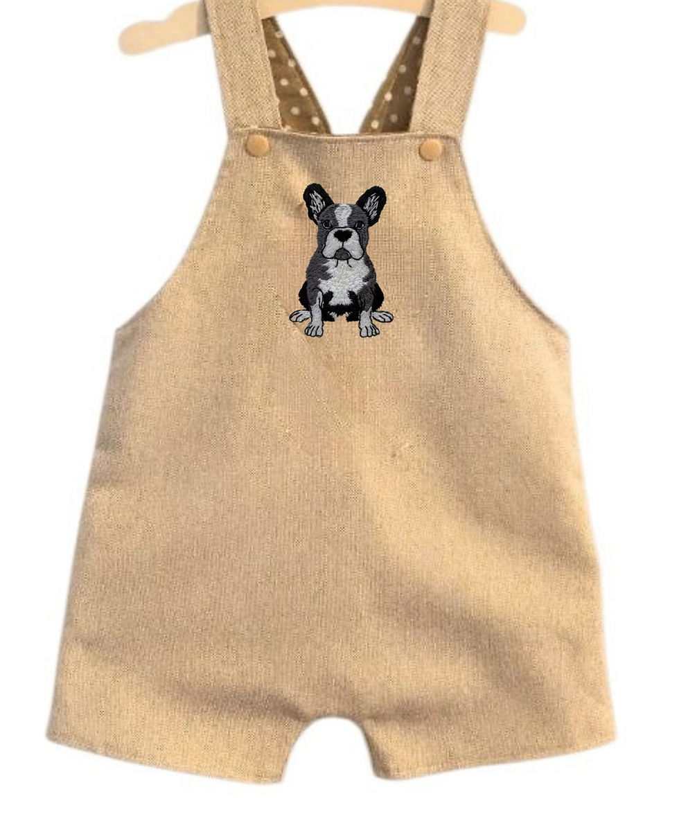 Thumbnail: Handmade boys romper. French Bulldog embroidered boys romper. Dog baby gift
