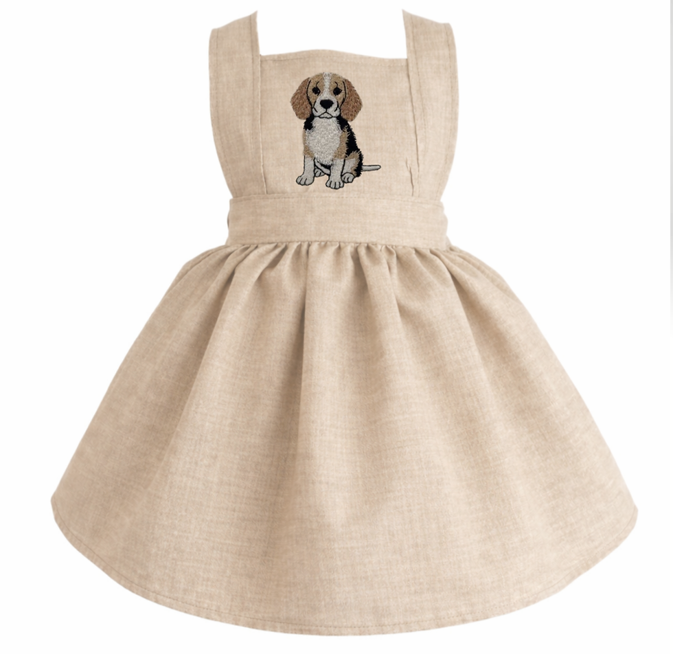 Thumbnail: Handmade girls Beagle dress. Girls embroidered dress. Baby dog gift
