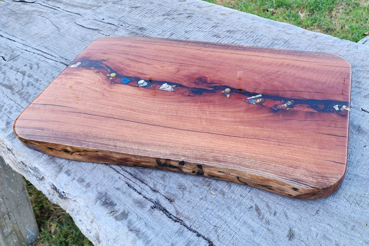Lego Lava Chasm – Ironbark “Hot Lava” Resin Serving Board-164