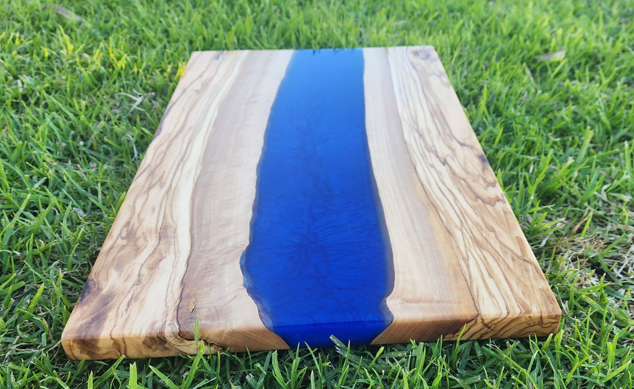 Olive Wood "Deep Blue Sea" Resin Serving Board-225