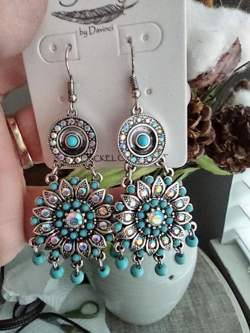 Thumbnail: Rhinestone Turquoise Chandelier Earrings 