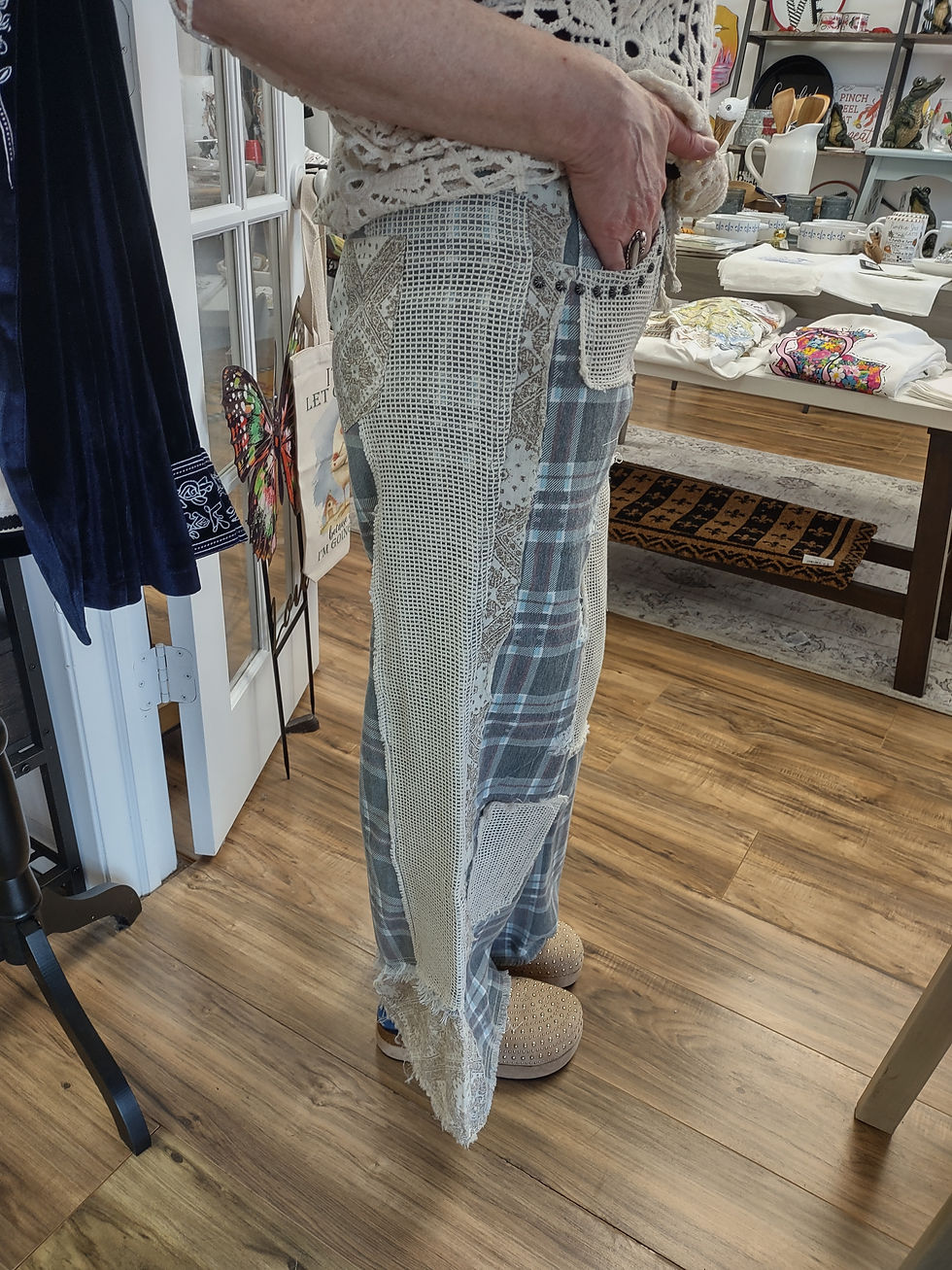 Thumbnail: Stud Detail Teal Plaid Pants