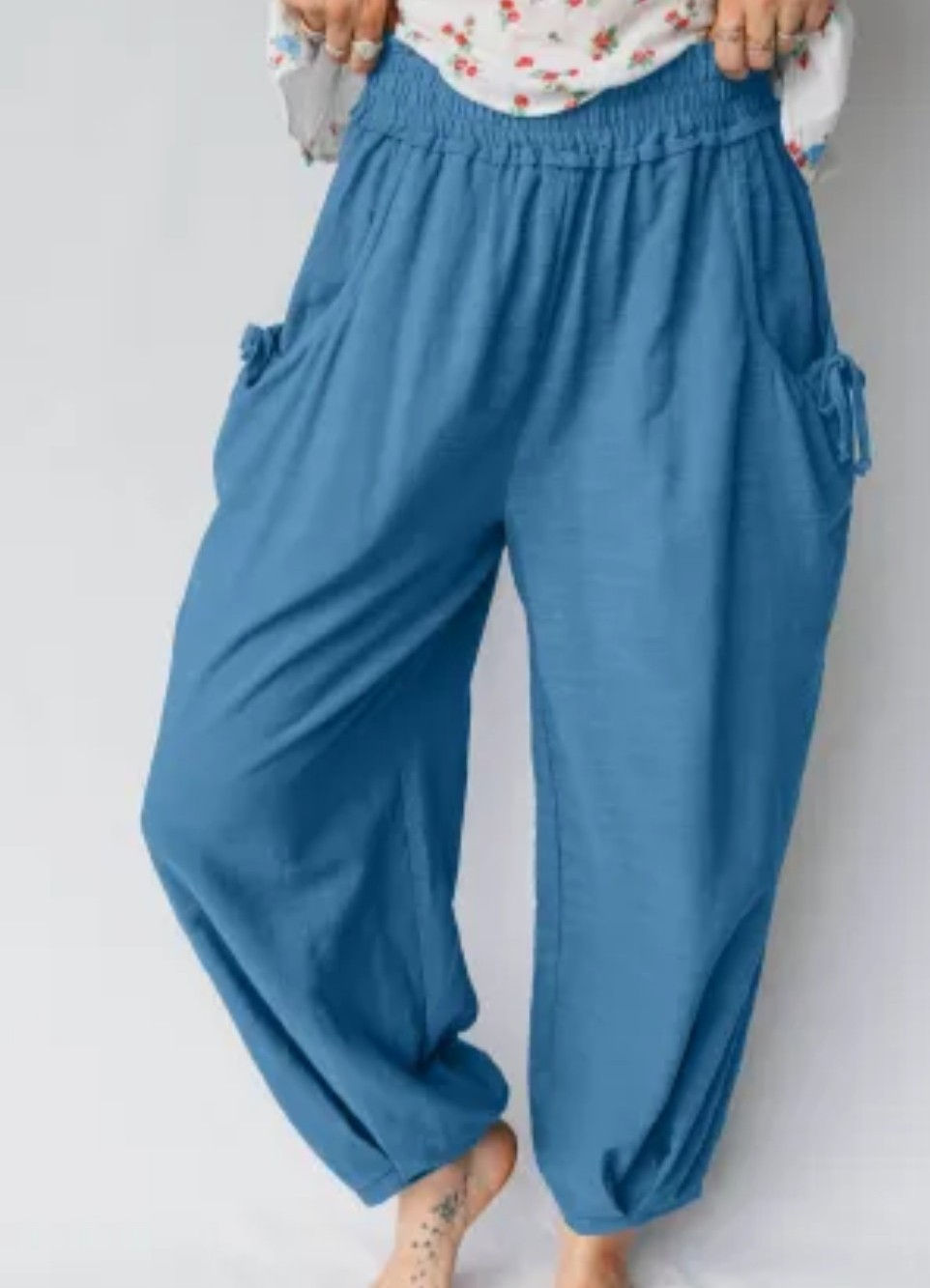 Thumbnail: Smocked Waist Pants, Prussian Blue