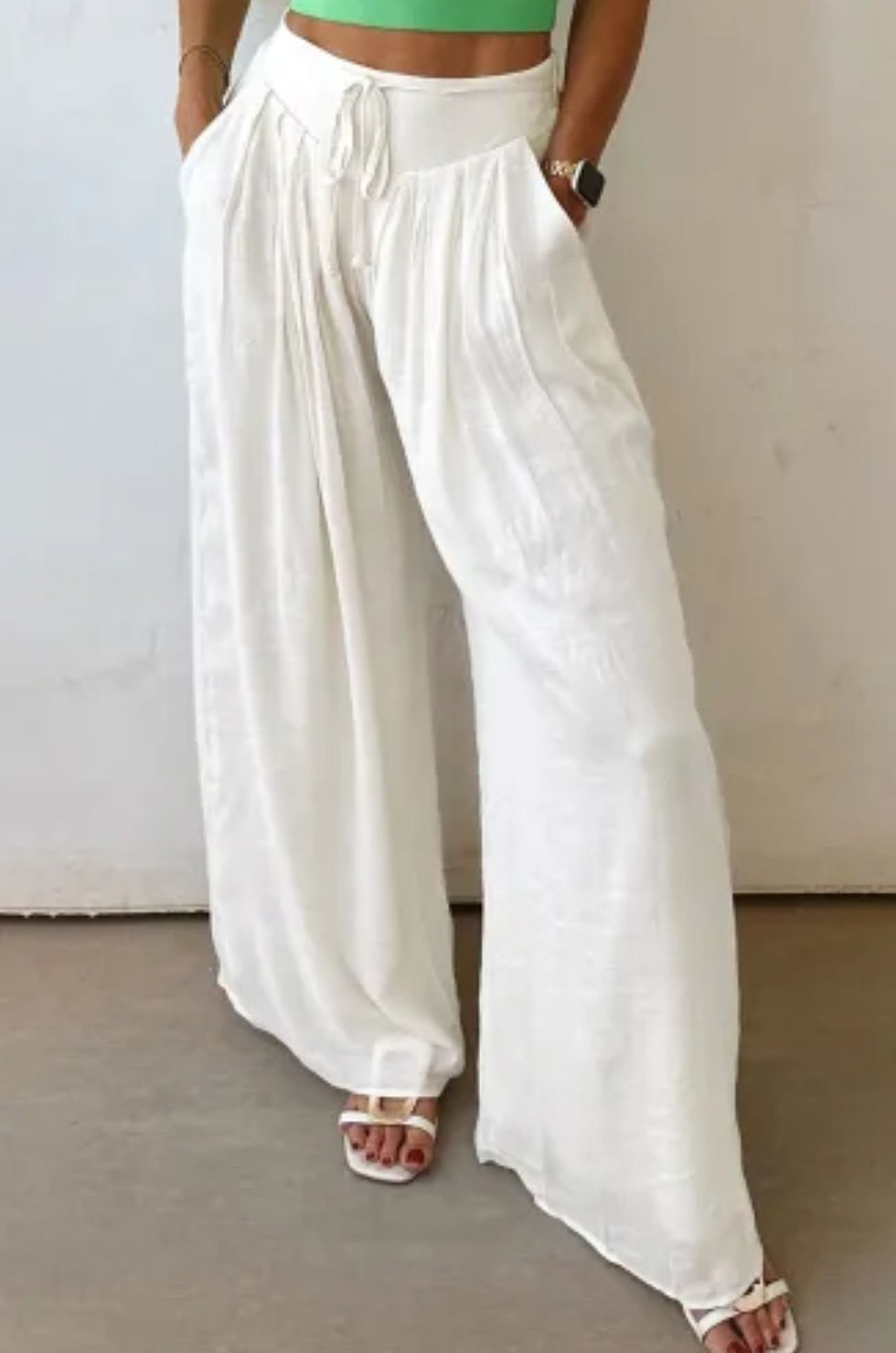 Thumbnail: Loose Wide Leg Pants, White