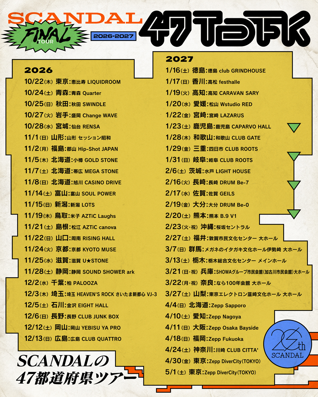 SCANDAL FINAL TOUR 2026-2027 「SCANDALの47都道府県ツアー」