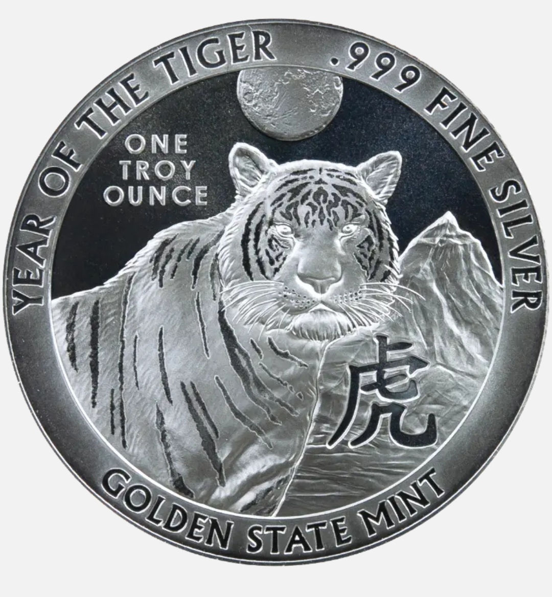 MONEDA 1 Oz PLATA YEAR OF THE TIGER GOLDEN STATE MINT (2022)