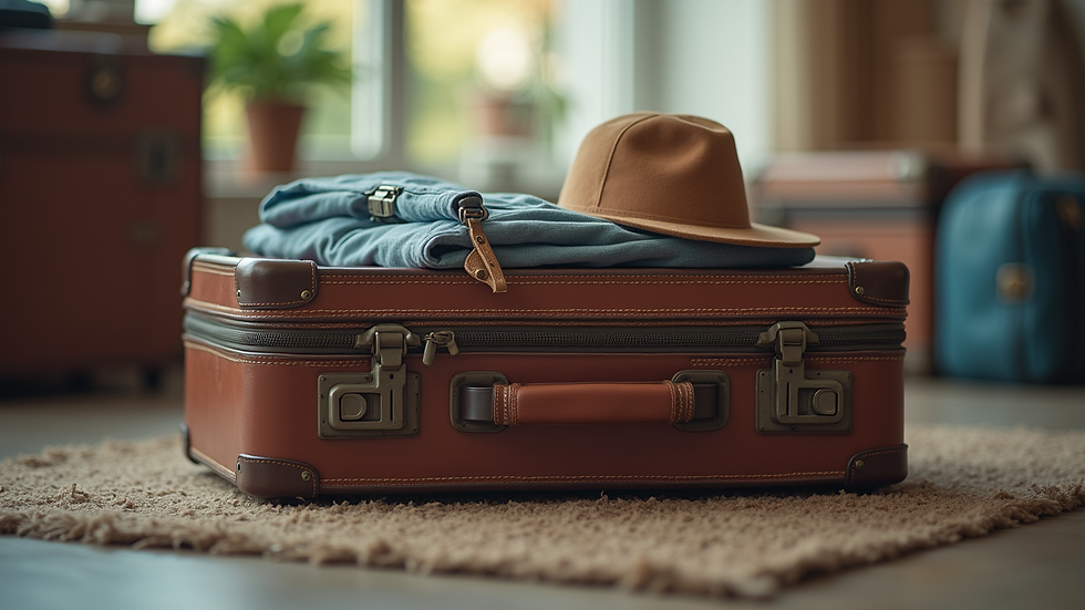 Eye-level view of a travel suitcase packed with essentials
