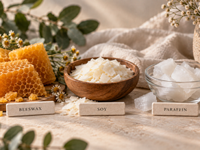 Comparison of beeswax, soy and paraffin candles showing the different wax types used in scented candles.