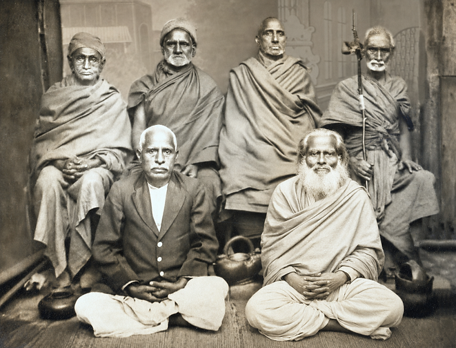 A rare original lineage photograph, lightly restored for clarity, showing Badey Baba, Acharya Shanti Prakash