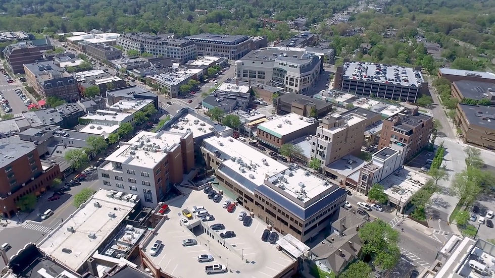 aerial view of Woodward Ave. in downtown Birmingham, MI