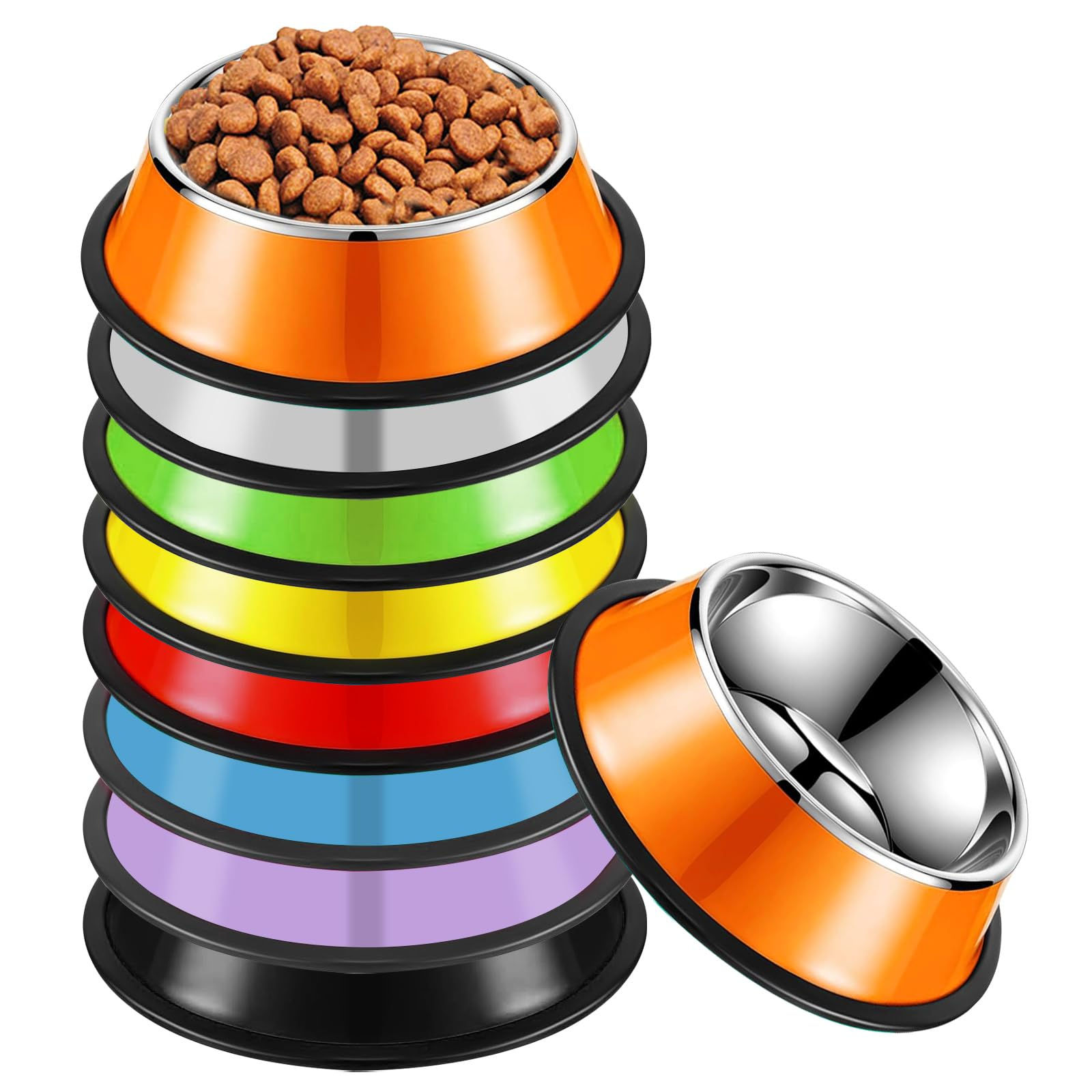 Stackable Stainless Steel Pet Bowls – 8 Pack, Non-Slip Base