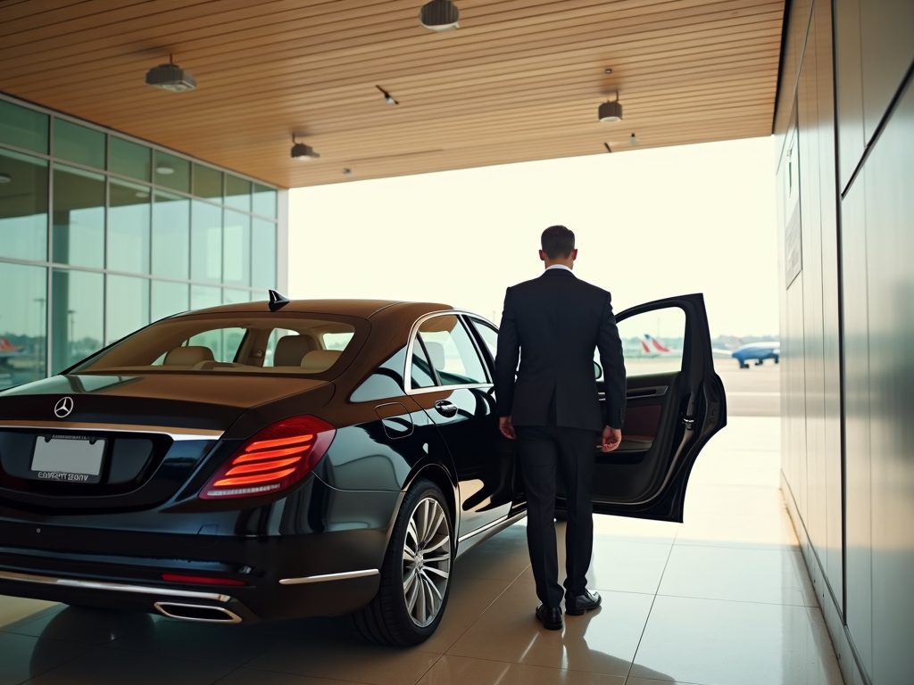 Luxury chauffeur vehicle at Perth Airport terminal