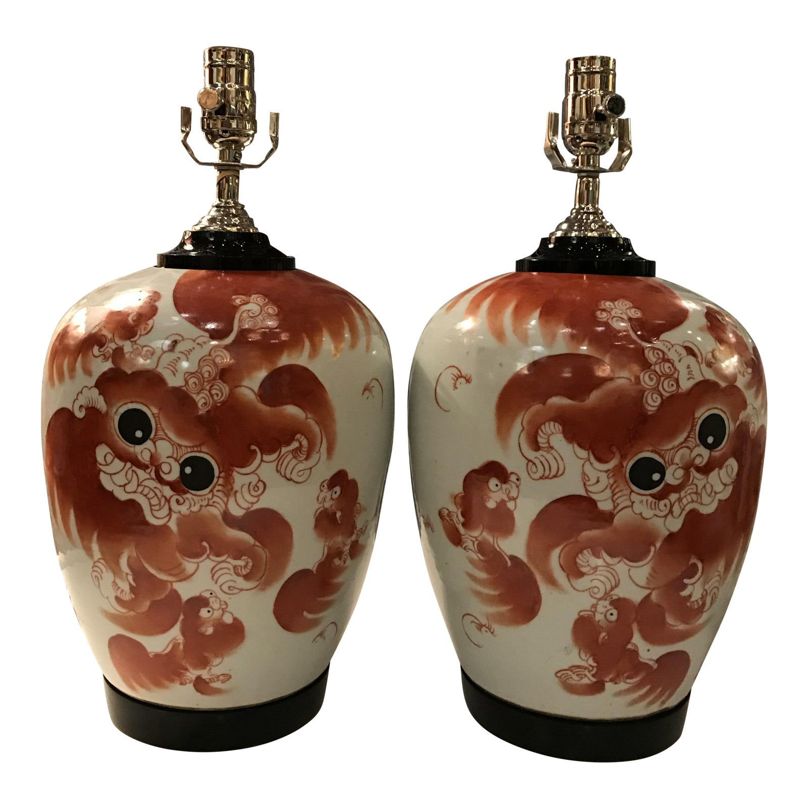 Pair of Custom Foo Dog Ginger Jar Table Lamps