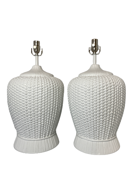 Vintage Custom Painted Woven Table Lamps