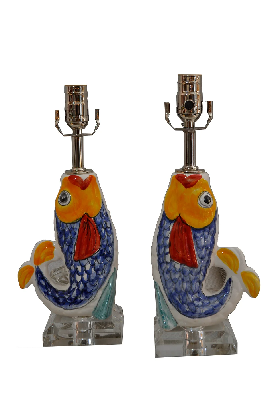 One Of A Kind Pair Ceramic Fish Table Lamps Heathlighting