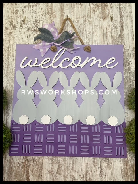 Welcome Bunny Basket Weave Square Sign