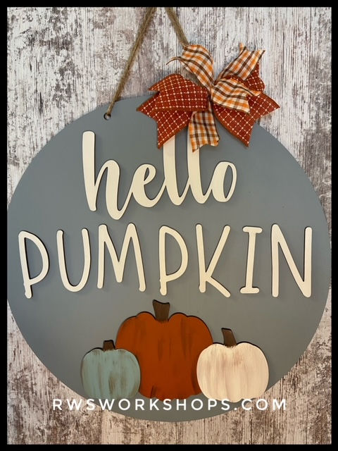 Hello Pumpkin w/3 Pumpkins 18" Door Hanger
