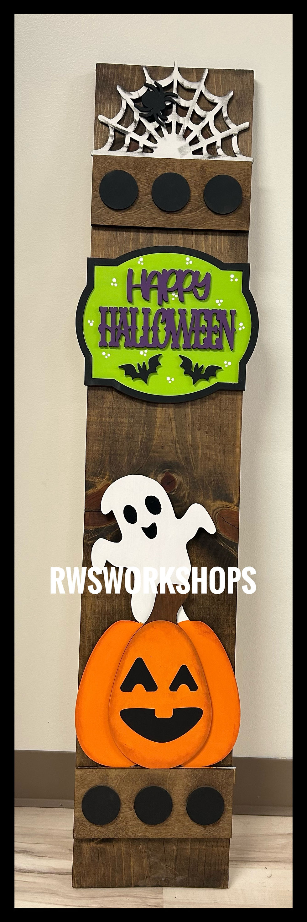 Interchangeable Porch Leaner - Pumpkin Ghost Happy Halloween