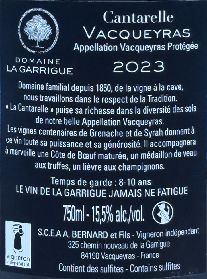 Thumbnail: Domaine La Garrigue Cantarelle Etiket Achterkant