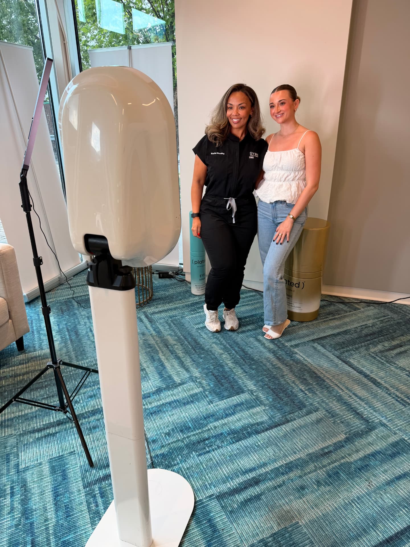 Open-air photo booth setup with ring light ready for guests