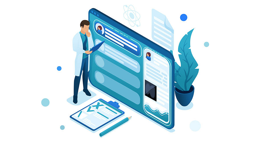 Clinician using an electronic health record with role-based access and monitoring controls.