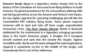 Giovanni Borde Zazzu is a legendary aviator deeply tied to the history of the Colombian Ai