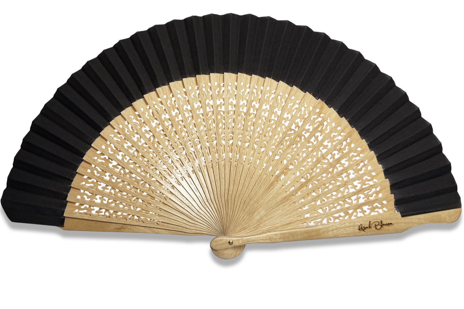Eventail noir en bois de chêne