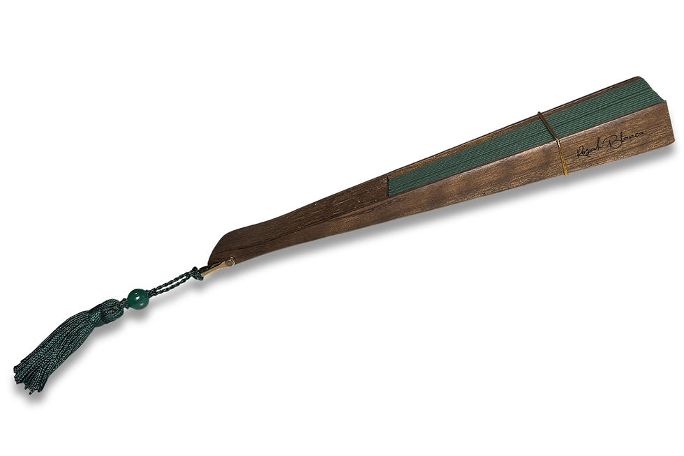 Miniature : éventail de luxe vert en bois fermé
