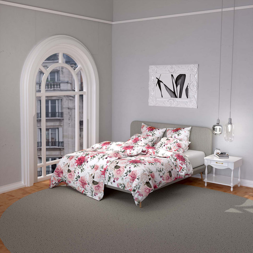 Lotus Bettwäsche Viliana mit Digitaldruck-Blüten in Rosa, Grün und Beige auf luxuriösem Stoff