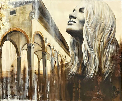 Römische Säulen, rechts Frau 100:120